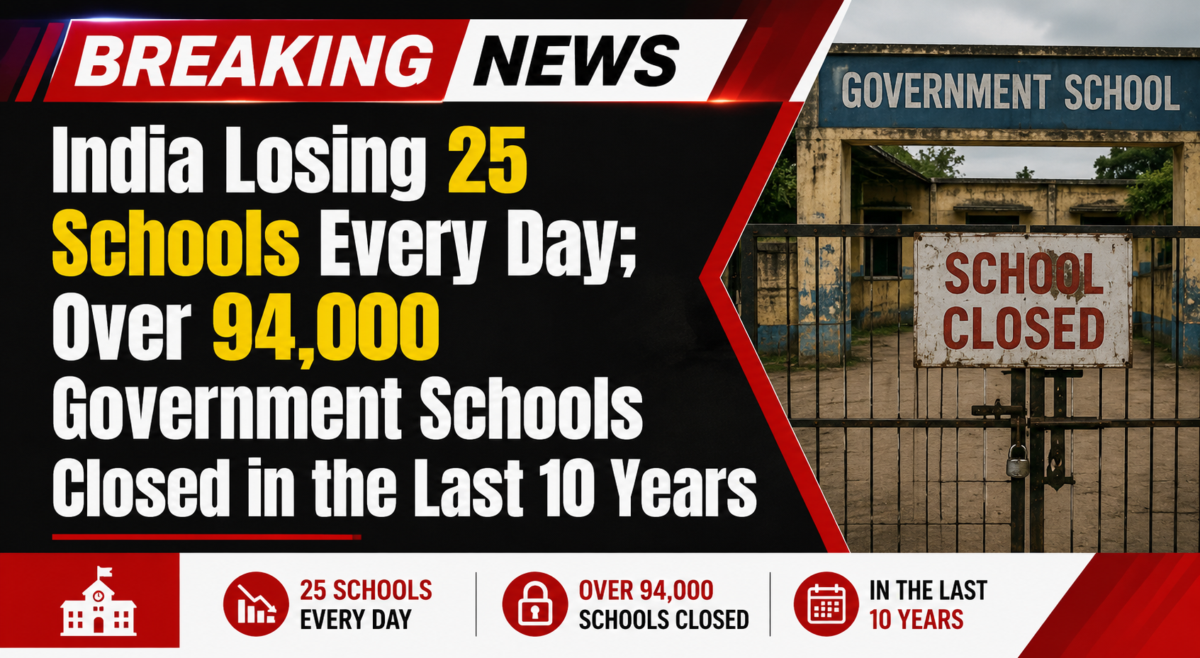 India Losing 25 Schools Every Day; Over 94,000 Go…